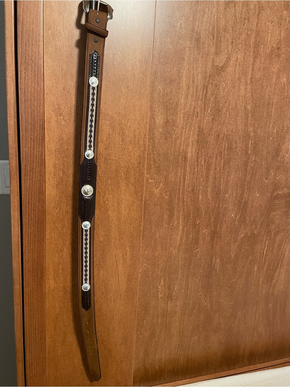 Tony Lama Brown Leather Western Belt with Silver Conchos